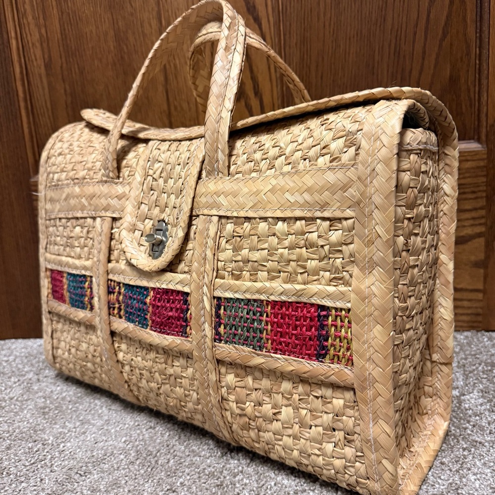 Mexican Woven Raffia Straw Beach Bag Tote Purse